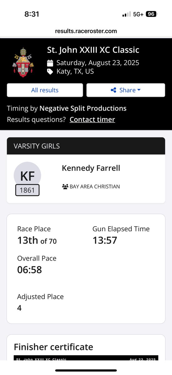BethFarrz's tweet image. Cross Country Meet today. So proud of this girl… placed 13th out of 70 Runners in 3200 meter race, finished with a time of 13:57. 

#workshard
#greatkid
#loveher
@kikibird334 @farr7272