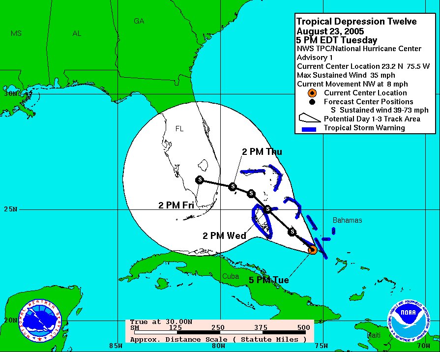 20 years ago on Aug 23, 2005, the first advisory on Tropical Depression 12 (Katrina) was issued by the NHC.