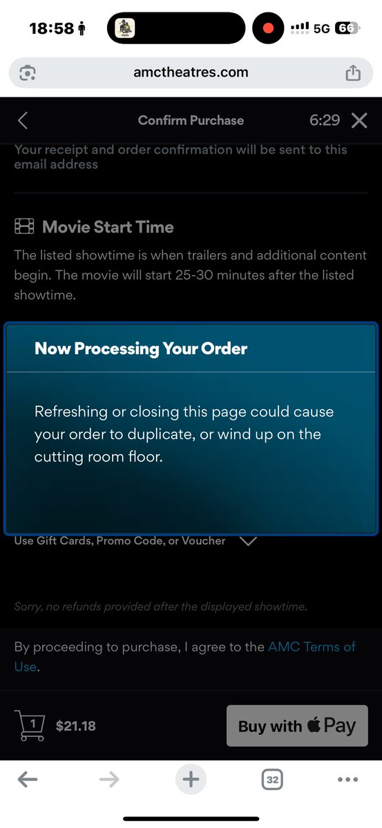 Cityboykey's tweet photo. @AMCTheatres Hey, your payments don’t work for British cards. 

I’ve tried two different cards (Apple Pay), payment successful….then it goes back to your site and says “Error” and goes back to pay screen. Same issue if I ‘add my card’. 
You’re losing sales 😠 https://t.co/aDgDYVCqY8