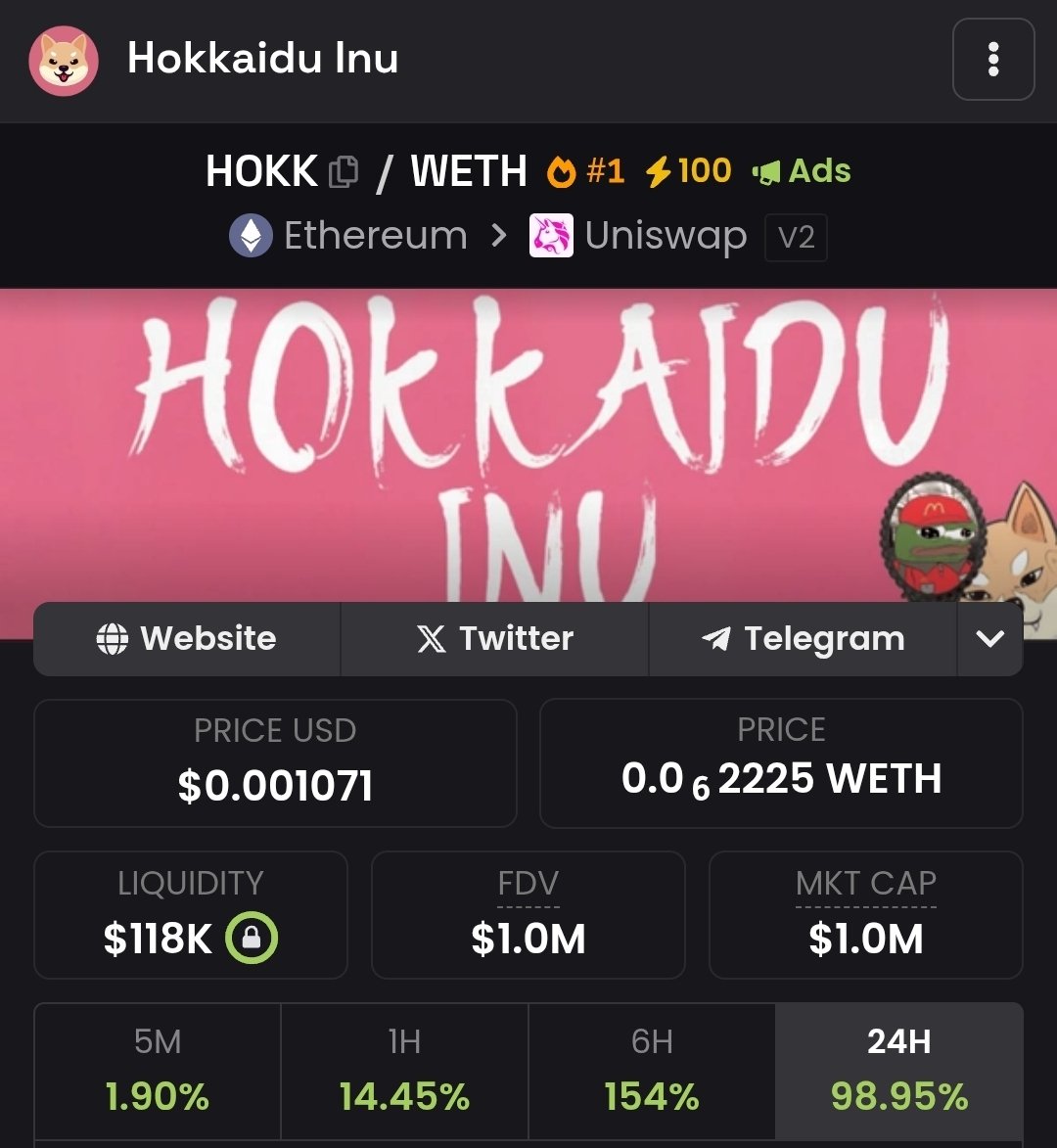 Hello $1M + 100x boost + trending #1 😎 <a href="/HokkaiduERC/">Hokkaidu</a>