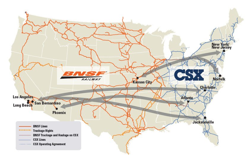 InterstateLog's tweet image. BNSF and CSX have announced new joint intermodal services in response to the proposed merger of Union Pacific and Norfolk Southern.