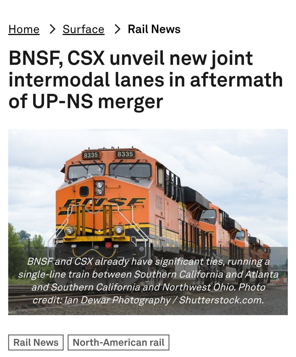 InterstateLog's tweet image. BNSF and CSX have announced new joint intermodal services in response to the proposed merger of Union Pacific and Norfolk Southern.