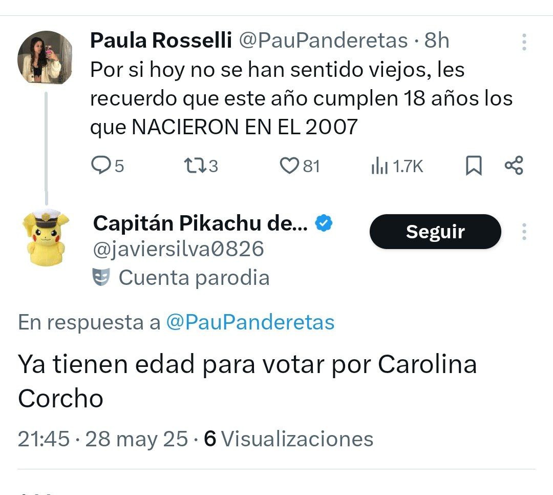 @soyliliana (@soyliliana10) on Twitter photo #CarolinaCorchoPresidenta
Así es compañero <a href="/javiersilva0826/">Capitán Pikachu de Paldea</a>, vamos a conquistar a esos jóvenes.
#NiUnPasoAtrás #CarolinaCorchoPresidenta
Así es compañero <a href="/javiersilva0826/">Capitán Pikachu de Paldea</a>, vamos a conquistar a esos jóvenes.
#NiUnPasoAtrás