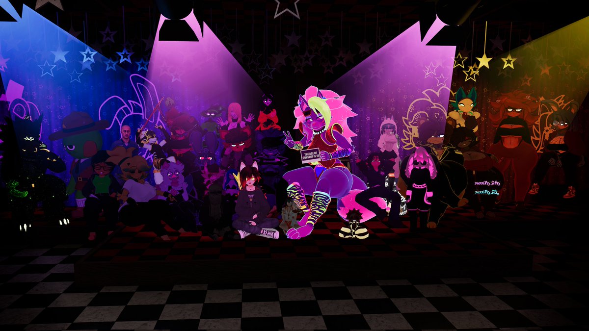 EpicM147_NoVa's tweet photo. It’s been fun hanging out at the one year anniversary of Solid Fexa’s Nightclub 🎉 Hope everyone had a fun night!
#SFNC #VRChat #GroupPhoto #VRChatPhotography https://t.co/AQxxbogPsG