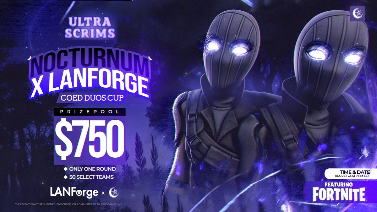 DATE CHANGE- This tournament is now on August 29th @ 7:00 PM EST
We still have some spots available. 

To get in:
Follow @NocturnumESP @LANForgePC 
Go to @NocturnumESP and repost, like &amp; tag your teammate. 

Discord link on their post for sign ups!