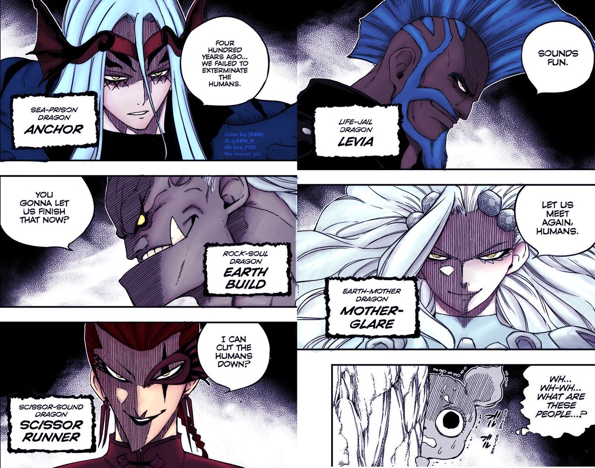 Hace un par de meses Mashima preguntó por sus nombres, y resultó que era para esto 😂 las pistas estaban, solo que no las vimos jajajaja

Un coloreo basándome de los colores que se ven de ellos en su forma dragón en el arco de eclipse 🚪

#fairytail #fairytail100yearsquest