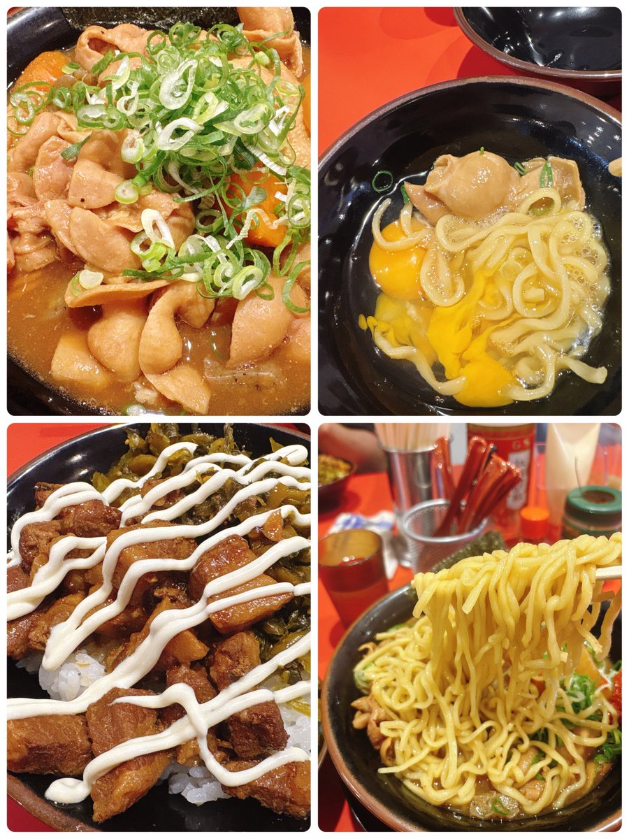 平塚にて、とらきち家✖️左斜め24°🍜もつ煮ラーメン➕大盛り➕ルーロー飯➕生卵W🍥　
　
今日はコラボという事で、朝から大勢のラーメンファンが❗️
🍄&amp;にくをさんと同麺🤝
プリプリッとしたモツ煮込みが家系ラーメンにIN❗️