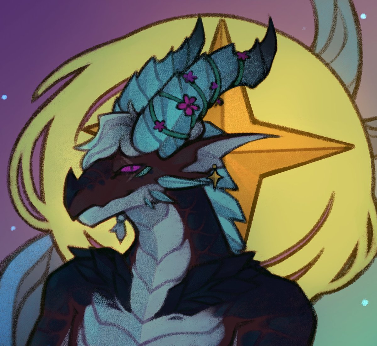 While we're working on the drawing, I'll show you a newly executed portrait of my boyfriend, from the charming artist <a href="/starless_tundra/">Неха 💙</a> 

#Dracthyr #Taf #wow #art