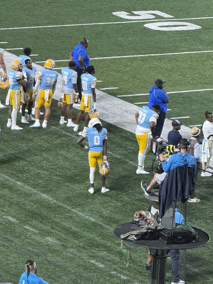 Here comes quarterback Jalen Woods. Helmet on a reedy to go. Jackson State transfer Cam’Ron McCoy is benched with 6:12 to play in the 4th quarter

NC Central leads 31-14 with 24 unanswered points
