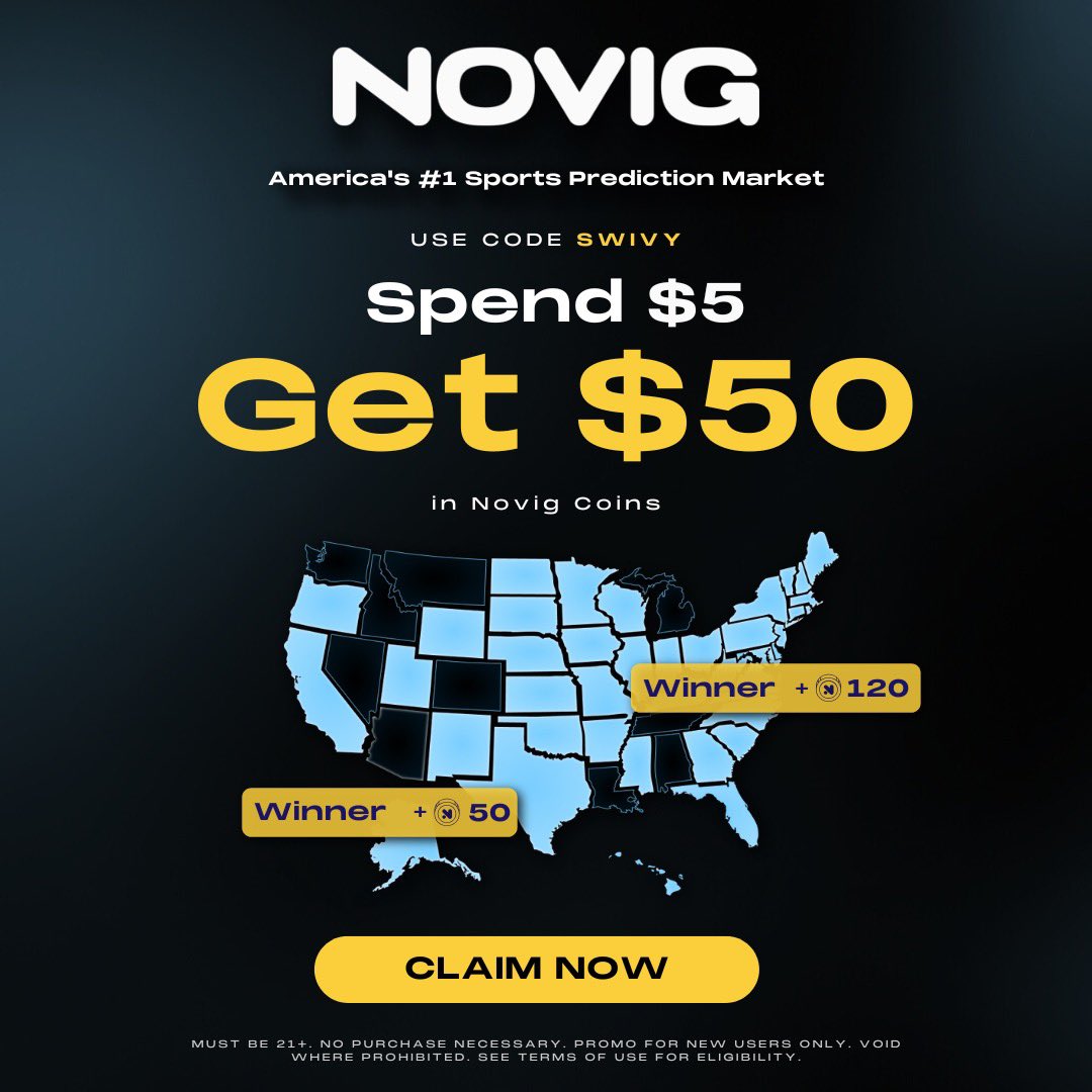 I just teamed up with Novig🐐 
you play against other real users instead of the house it's like 1v1, + they have the best odds on the market🔥🔥🔥 Since im goated, I asked the Vice predisent of Novig to hook my people up!

New signups first purchase of $5 you get $50 in novig