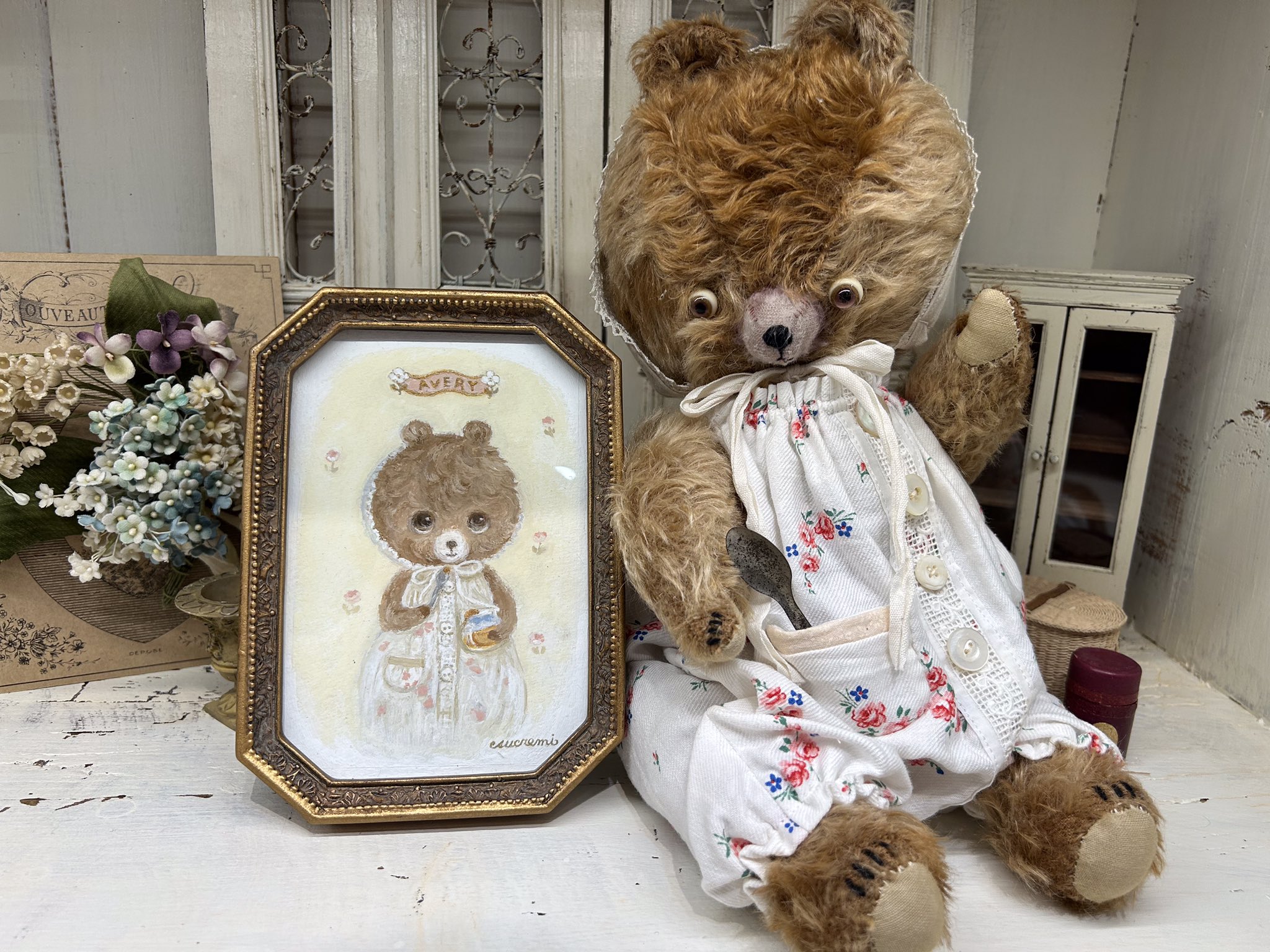 シーグラスアート くま耳お月様とテディベア♪ シーグラスアート くま耳お月様とテディベア♪ 通販 お客様の
