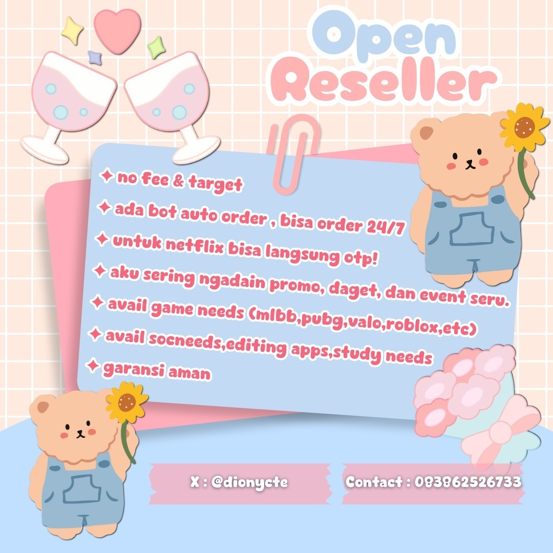 🔔🔔 hi! aku lagi open reseller ,admin dijamin ramah dan satset, no fee no target dan mulai dari 500p aja 
🗯️ ada bot auto order yg 24/7
🗯️ otp hh satset sung sm aku😗
🗯️ banyak event &amp; promo dadakan!!
 yuk gabung🧸💗 
💌 wa.me/6283862526733
#zonauang