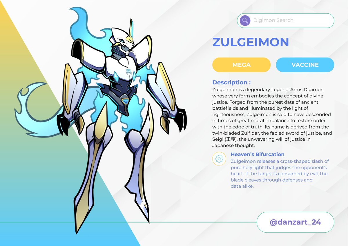 danzart_24's tweet photo. Hello guys, here is Khadgamon evolution, Zulgeimon!!
Level: Mega
Type: Legend-Arms
Attribute: Vaccine
Field: Virus Busters, Metal Empire
#Digimon #Digidex #Digimonoc #Digimonart #Digimonfanart #digimontcg #DIGIMONEXPO #Digimonworld #Digimonadventure https://t.co/hfNgO9Zyki