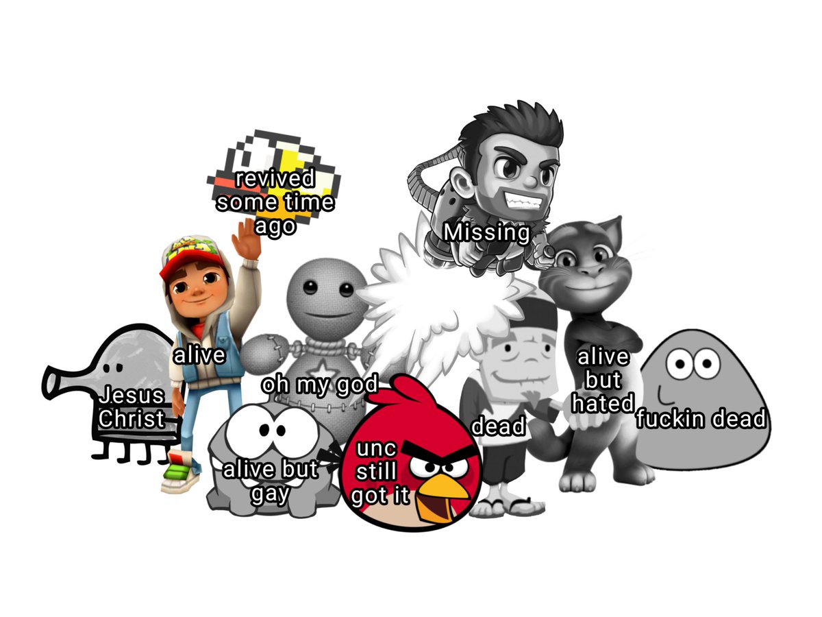 StarStrokeeee's tweet photo. pvz does not count as a mobile game because it is not originally from them
#cuttherope #AngryBirds #jetpackjoyride #pou #flappybird #doodlejump #fruitninja #talkingtom #kickthebuddy #SubwaySurfers https://t.co/H82LY27X0D