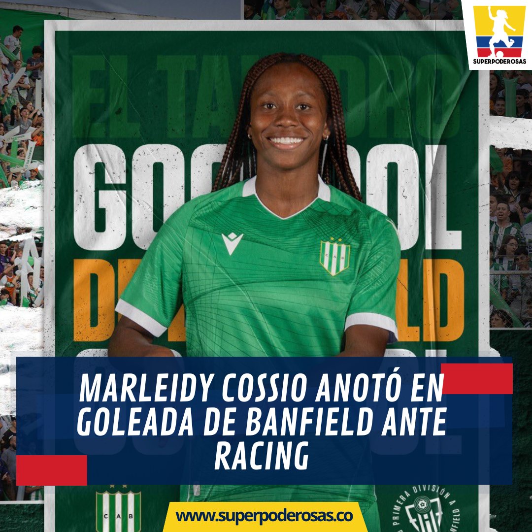 Superpoderosas 🇨🇴⚽️ (@_superpoderosas) on Twitter photo #ColombianasEnArgentina 🇦🇷 | Marleidy Cossio 🇨🇴 se hizo presente en el marcador, en la victoria de Banfield 3-1 🆚️ Racing por la Fecha 3 de la Primera División 🏆⚽️.
🔥 El cuadro verdiblanco se trepa al liderato del Grupo B con 4pts.
📸 <a href="/BanfieldFutFem/">Banfield Fútbol Femenino</a> #ColombianasEnArgentina 🇦🇷 | Marleidy Cossio 🇨🇴 se hizo presente en el marcador, en la victoria de Banfield 3-1 🆚️ Racing por la Fecha 3 de la Primera División 🏆⚽️.
🔥 El cuadro verdiblanco se trepa al liderato del Grupo B con 4pts.
📸 <a href="/BanfieldFutFem/">Banfield Fútbol Femenino</a>