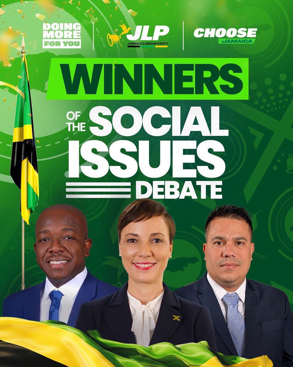 Congratulations team Jamaica Labour Party on winning the Social Issues debate.

#JamaicaLabourParty
#ActiveAndStrong #DoingMoreForYou
#ChooseJamaica #debate
