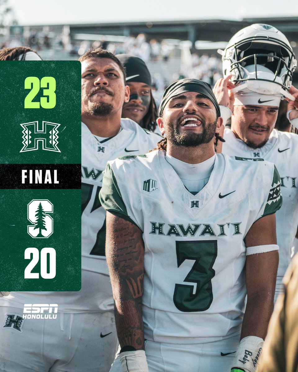 Locked in the dub. ✅ First of the season.

Final: Hawai'i 23, Stanford 20