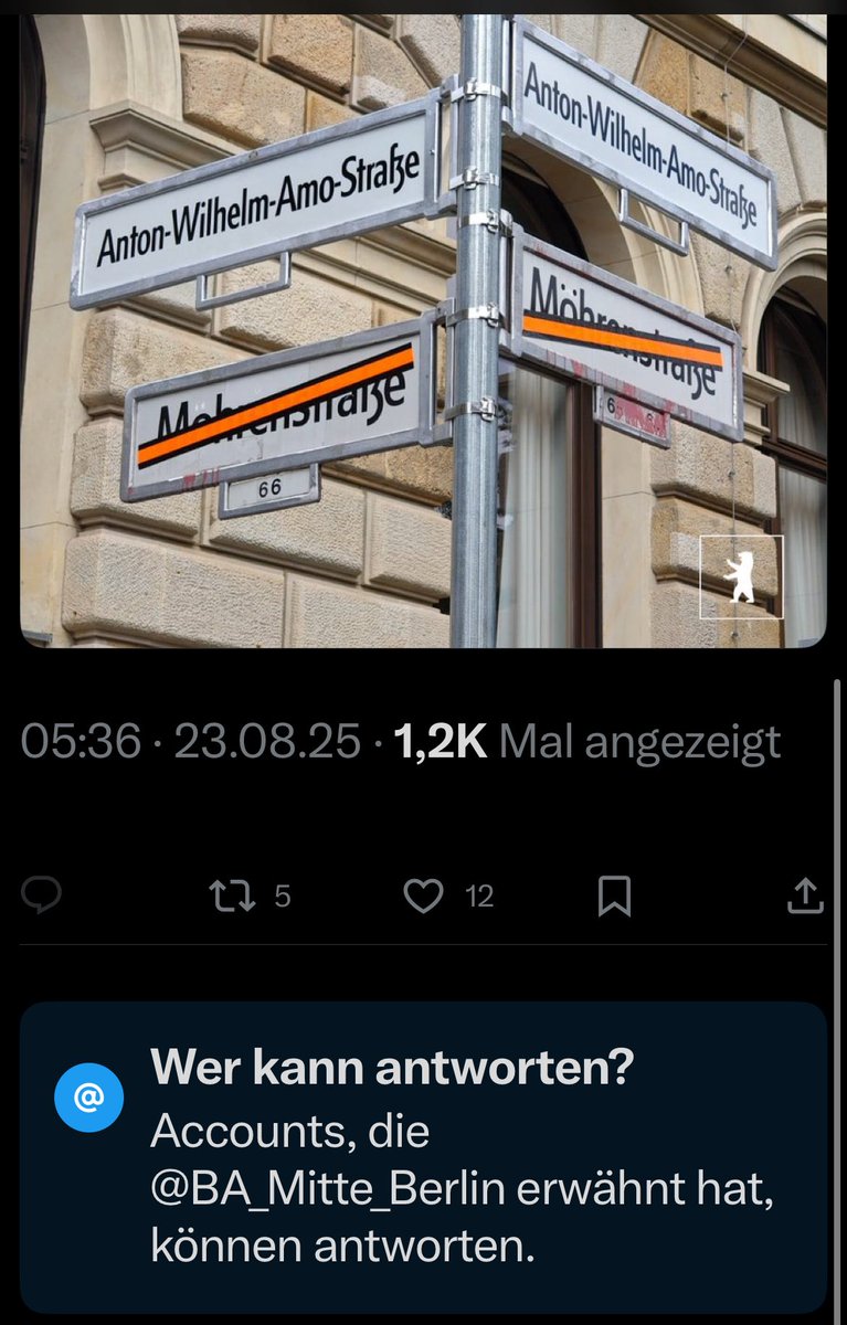 Umstrittene Umbenennung der Mohrenstraße: das <a href="/BA_Mitte_Berlin/">Bezirksamt Mitte</a> feiert. Aber antworten gesperrt, Kritik unerwünscht. Nur genehme Accounts dürfen kommentieren.

So sieht grünes Demokratieverständnis aus: Ideologen, die uns ihr Lebensmodell aufzwingen. Jeden Tag schlimmer.

🛑 Dabei