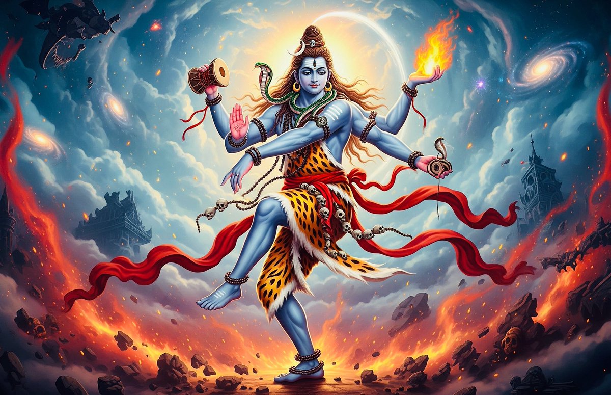 mohitraj321's tweet image. Witness the cosmic dance of creation and destruction. Lord Shiva&apos;s Tandava is a powerful and dynamic expression of the universe&apos;s rhythm. The flowing fabric and vibrant colors capture the immense energy of this divine performance. #Shiva #Tandava #CosmicDance #HinduMythology