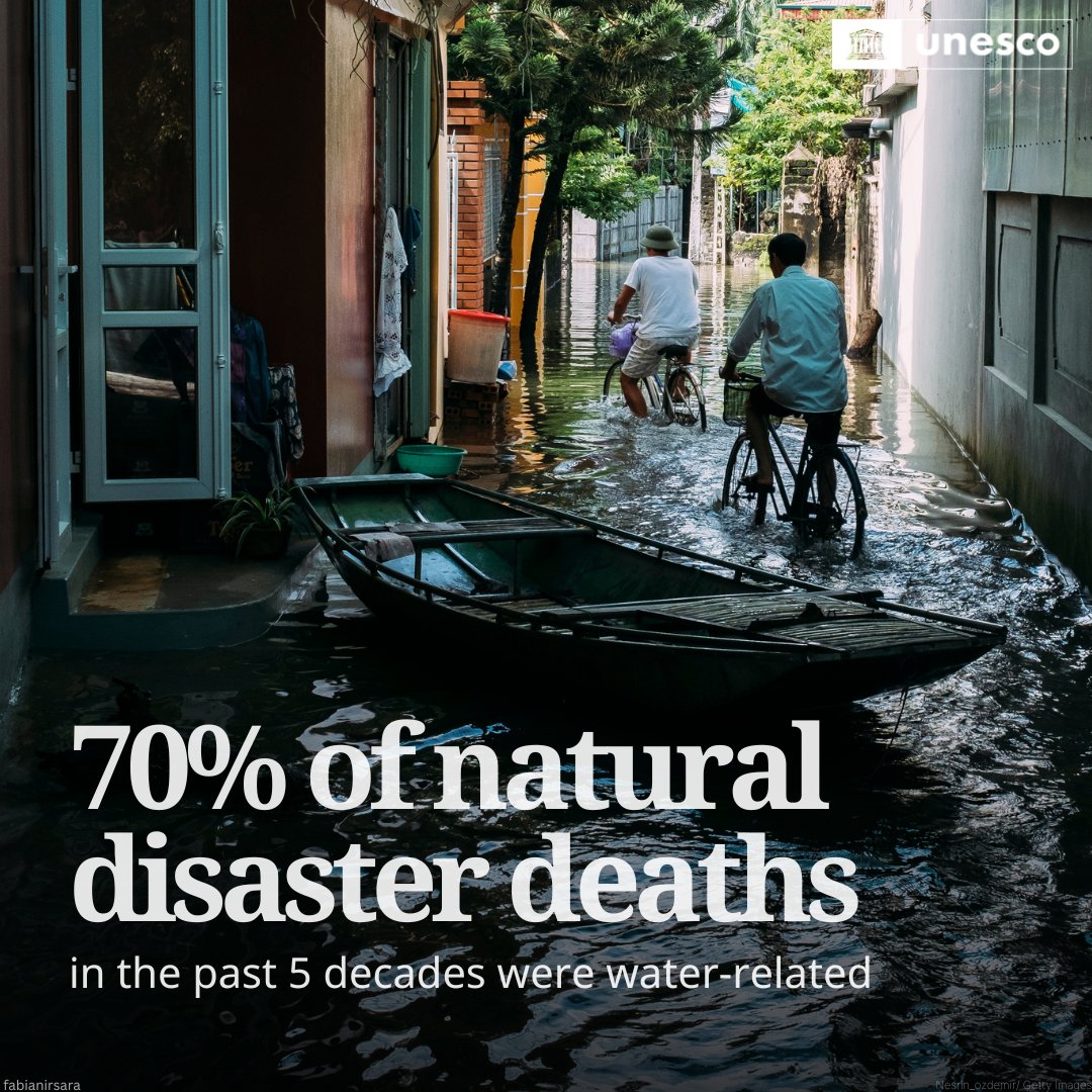 UNESCO's tweet photo. Water-related disasters affect billions of people.

Early warning systems &amp; improved water management are more important than ever.

See how UNESCO’s Intergovernmental Hydrological Programme advances water science to improve resilience: https://t.co/bAcNqMvsBd https://t.co/vMECuxliNf