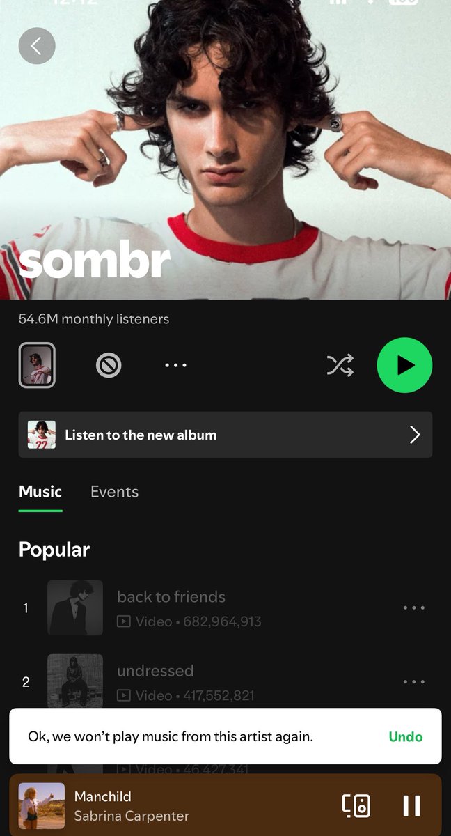 Y’all piss me off by hating on Gracie Abrams so i blocked this Sombr guy on spotify.