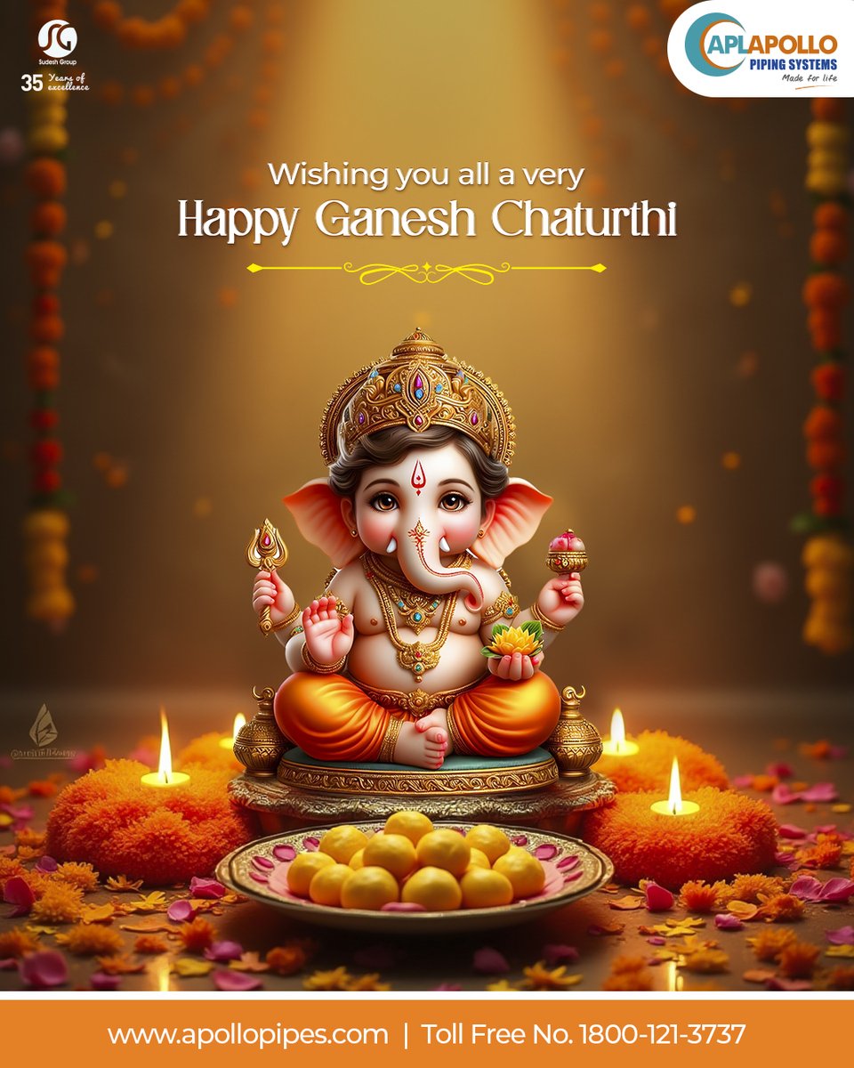 May the Vignavinashaka take away the obstacles in the path of a prosperous future! Happy Ganesh Chaturthi!

#GaneshChaturthi #LordGanesha #Ganesha #GanpatiBappa #APLApollo #ApolloPipes #APLBond #NeverCracksUnderPressure #HarPressureSeBeasar