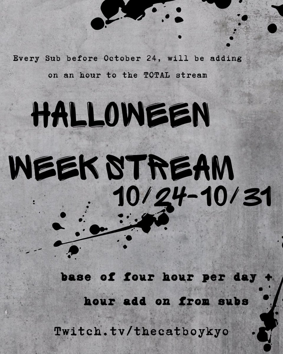 thecatboykyo's tweet photo. From Oct 24 – Oct 31, I’ll be streaming 4 hours every day with one hour add on from every sub
https://t.co/HQzIyZ7bsX
#halloweenstream #spookyseason #twitchhalloween #feralneon #thestrays #twitchaffiliate #cozychaos #hauntedvibes #catboyenergy #smallstreamer #catboy #vtuber https://t.co/ZLcpH5EVoG