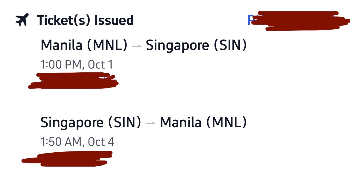wts / lfb

singapore (2) roundtrip tickets
- mnl to singapore (changi airport)
- oct 1 to oct 4
- ₱14,000 (lowered price)

rfs: got classes on flight date

dm me if interested 💗

🏷️ f1 sg gp plane