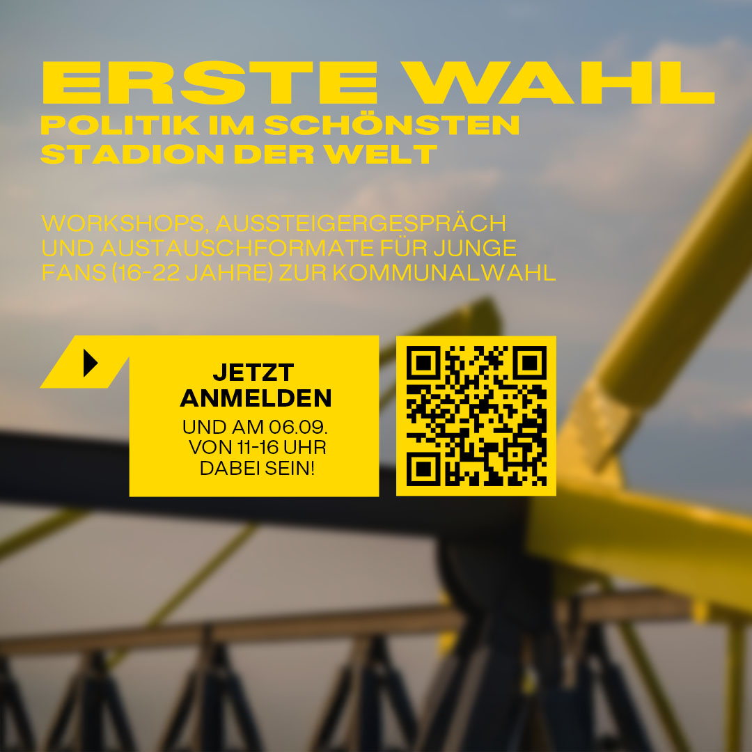 BVB-Lernzentrum (@bvb_lernzentrum) on Twitter photo Unter dem Motto „Erste Wahl - Politik im schönsten Stadion der Welt“ laden wir zusammen mit den
<a href="/BVB_Fanb/">BVB-Fanbeauftragte</a> und der <a href="/Fanabteilung/">BVB-Fanabteilung</a>
junge Erstwähler*innen der diesjährigen Kommunalwahl am 6.9. um 11 Uhr ins Stadion ein. Hier findet ihr alle weiteren Infos: bvb.de/de/de/aktuelle… Unter dem Motto „Erste Wahl - Politik im schönsten Stadion der Welt“ laden wir zusammen mit den
<a href="/BVB_Fanb/">BVB-Fanbeauftragte</a> und der <a href="/Fanabteilung/">BVB-Fanabteilung</a>
junge Erstwähler*innen der diesjährigen Kommunalwahl am 6.9. um 11 Uhr ins Stadion ein. Hier findet ihr alle weiteren Infos: bvb.de/de/de/aktuelle…