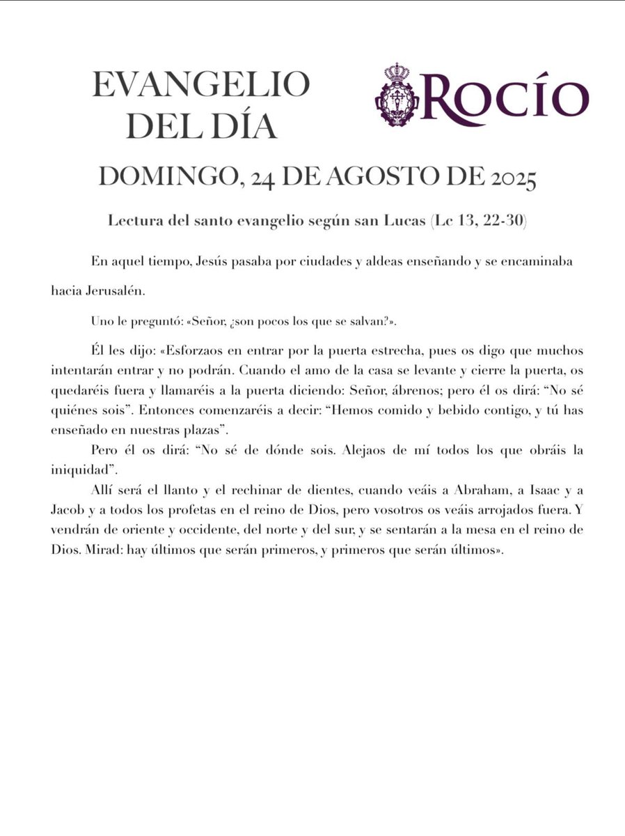 📖 EVANGELIO • “Hay primeros que serán últimos, y últimos que serán primeros” 

✝️ Hermanos y devotos, en el Día del Señor, sigamos las huellas del Nazareno de los Pasos leyendo su Palabra. En ellas encontramos fuerza, consuelo y el verdadero camino de la fe.

#CofradíasMLG