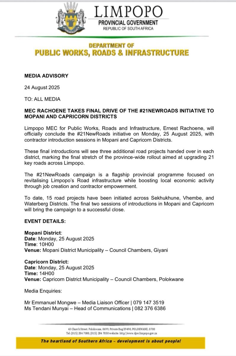 Limpopo Department of Public Works, Roads & Infra tweet media