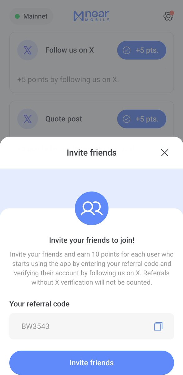 Near Mobile Wallet New Airdrop 🔥🔥
Reward:-  100k $NPRO For All User's 🤑 🤑 

App:-  nearmobile.app

Refer Code -    
                  BW3543 ( Must Use) 

👉 Open App &amp; create new wallet
👉 Save key phrase and Enter username 
👉 Enter Refer code must = BW3543
👉 Set