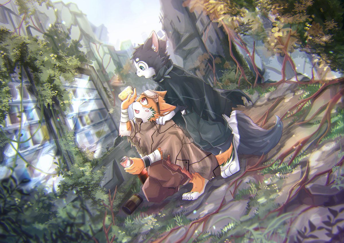 櫻犬：「像這樣（哐啷）吶，這給你」
御雪：「哥～這是什麼？」
櫻犬：「橘子汽水，會啵啵啵很好喝，舊文明很厲害⋯這種東西不會壞」

🐕：<a href="/OwO_Sakurainu/">Sakura Inu 桜犬（日常帳）</a>
🎨：<a href="/hangdok_s/">Hangdok</a>