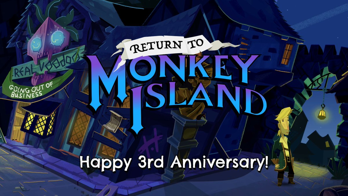 Today, we celebrate the 3rd anniversary of Return to #MonkeyIsland.

Return to Monkey Island was released on September 19, 2022. The first "official" day of development was July 20, 2020. Source: grumpygamer.com/dev_diary/