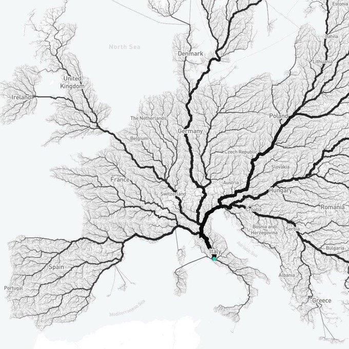 MAPAS GENIALES que te van a sorprender. 

HILO-🧵 👇
Alguno no te la vas a creer...

Todos los caminos llevan a Roma.