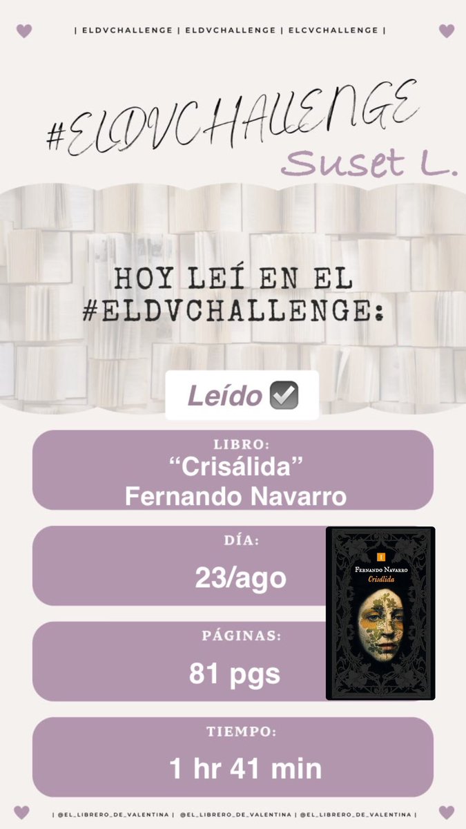 SusetLC's tweet photo. Avance del challenge día 23
Terminado el 4º libro del reto

#eldvchallenge
#crisalida
#fernandonavarro
#impedimenta
@LibreroDeVal https://t.co/0Ghge7KTtg