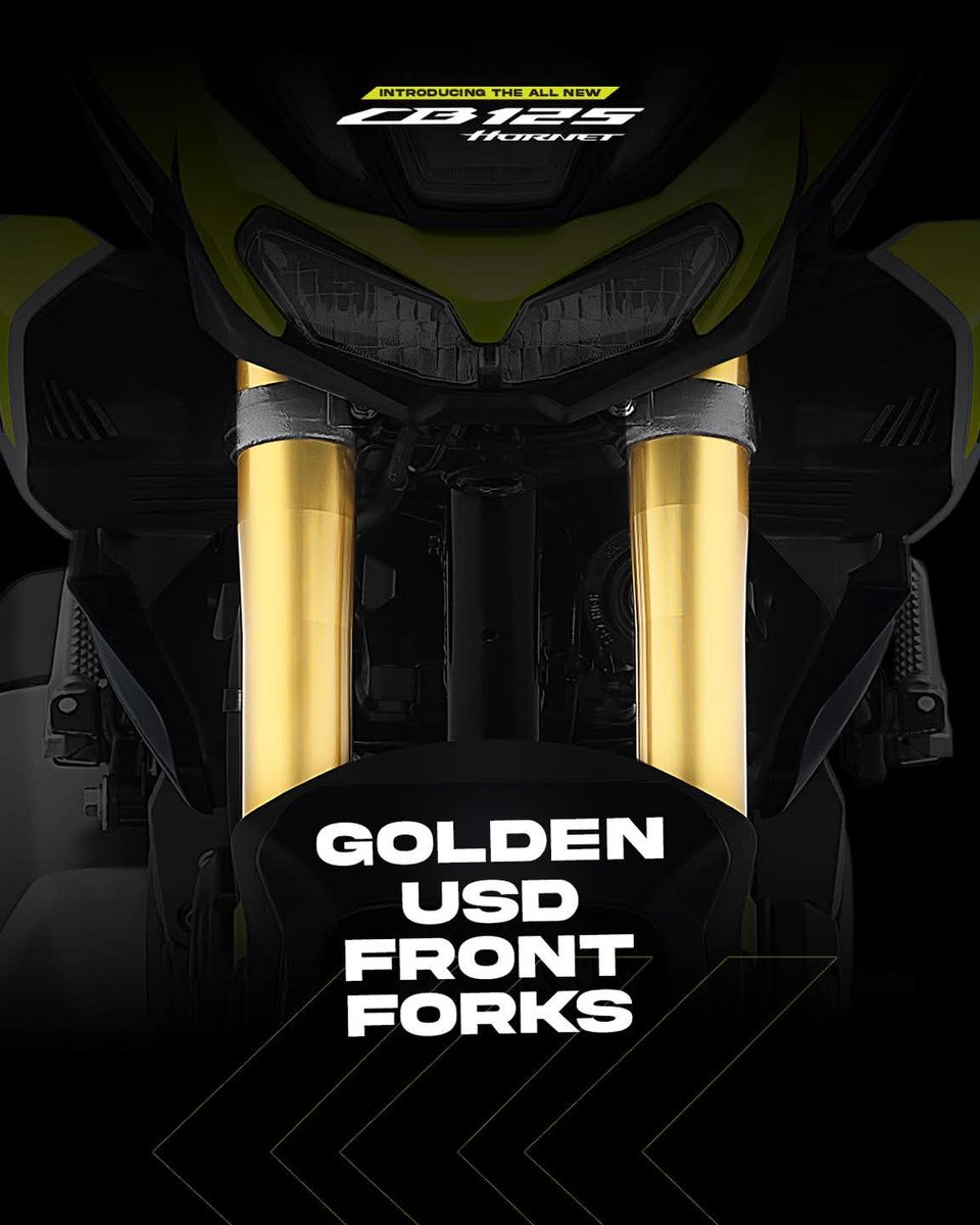 ORaebareli's tweet photo. The Honda CB125 Hornet is equipped with First in segment Golden USD Front Forks which not only give it an eye-catching appearance but also ensure greater stability and manoeuvrability as you Ride Your Rizz. 

#Honda #Honda2Wheelers #ThePowerOfDreams #CB125Hornet #RideYourRizz https://t.co/aPEw8g4N0n