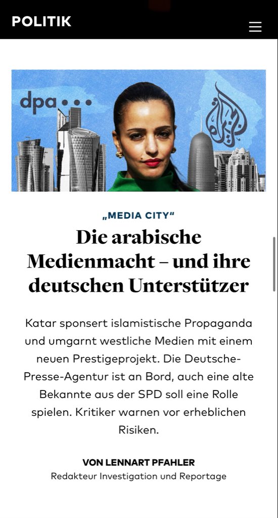 „Sawsan Chebli ist Senior Advisor des Vorsitzenden und des Direktoriums der Doha Media City in Katar.“

(Und immer noch in der SPD)