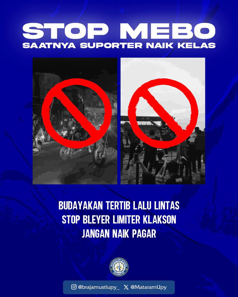 MataramUpy's tweet photo. Hari ini milik PSIM, milik kita!
Ayo jaga ketertiban, jangan ada yang mebo/bleyer bleyer apalagi naik pagar. Dukung PSIM itu harus dengan cara berkelas!
#MATARAMDAY
#STOPMEBO https://t.co/5AFyJsh7Pt