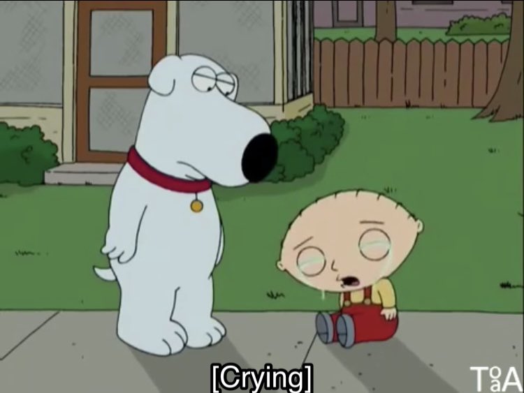 Stewie Griffin is crying