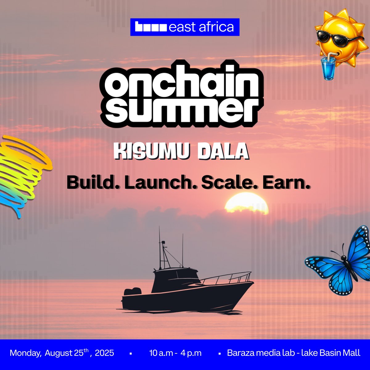 🌞Kisumu, it’s time!🥳
 #OnchainSummer Meetup – Dala Edition is here⚡
Come build, launch, scale &amp; earn with fellow #BasedBuilders 

🔗Join👉 lu.ma/r8onhb1q
Don’t just watch the future,  be the one creating it!
<a href="/buildonbase/">Base Build</a> <a href="/BasedEastAfrica/">Base - East Africa</a>  
#BasedKisumu #Web3WayAfrica