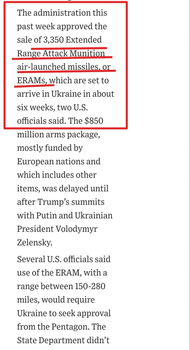 🇺🇸🇺🇦🇷🇺 As Trump Pretends to Seek Peace w/Russia, He Continues Biden Admin's Arming of Ukraine

▪️3,350 ERAM missiles are being shipped to Ukraine, WSJ reports;

▪️WSJ also confirms literally every missile Ukraine fires at Russia is authorized by the US, together with the fact