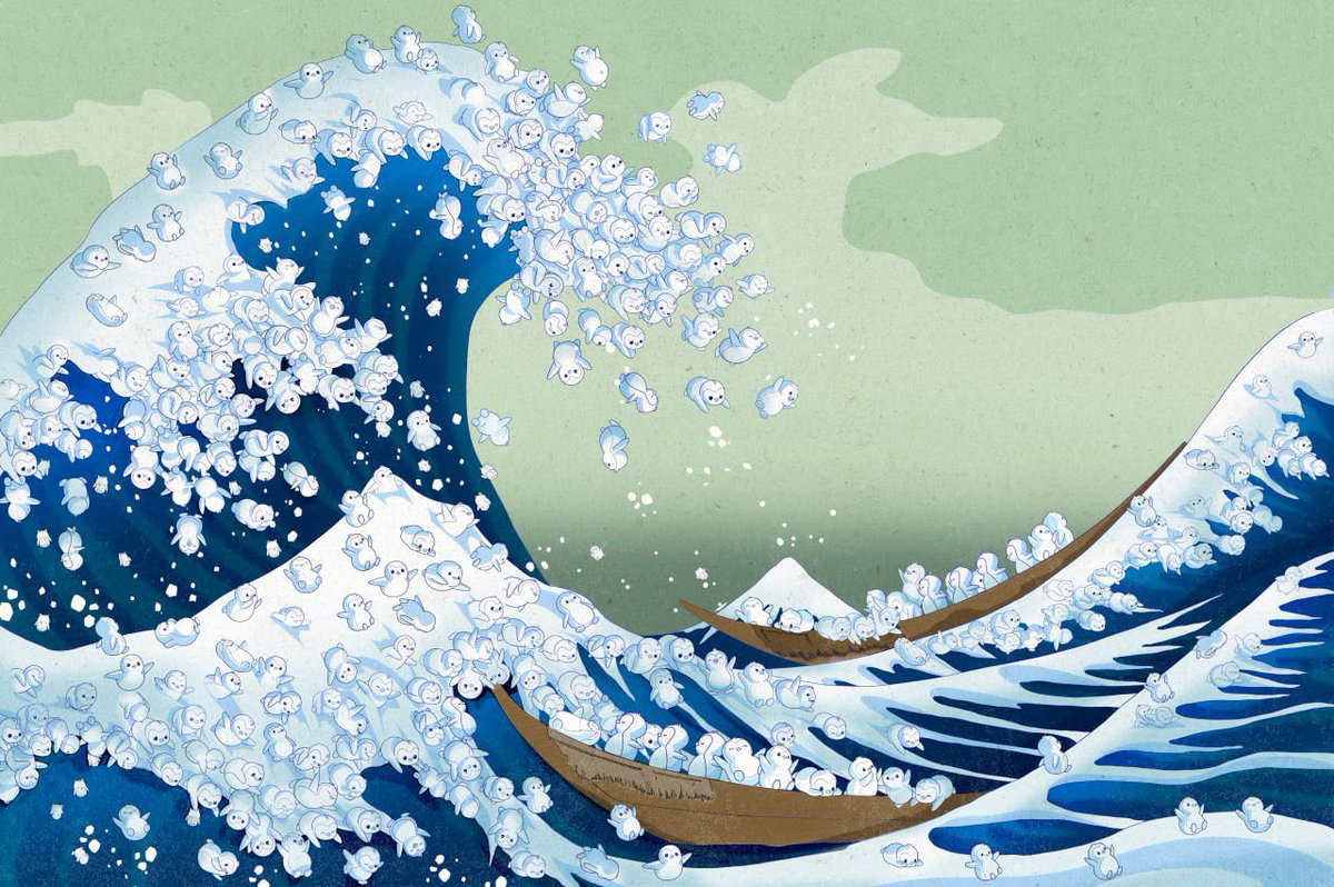 𝚐𝚎𝚗𝟶𝚡 (@gen0xnft) on Twitter photo Made something special for <a href="/PudgyJapan/">Pudgy Japan🐧🇯🇵</a>. 
It’s a hand-drawn tribute to Hokusai’s Great Wave off Kanagawa, but filled with 100s of happy little Pudgys splashing around the waves.
Two years ago, I created a similar piece for the Wassies community (even painted it as a mural in a Made something special for <a href="/PudgyJapan/">Pudgy Japan🐧🇯🇵</a>. 
It’s a hand-drawn tribute to Hokusai’s Great Wave off Kanagawa, but filled with 100s of happy little Pudgys splashing around the waves.
Two years ago, I created a similar piece for the Wassies community (even painted it as a mural in a