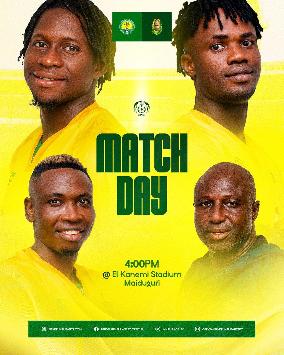 ⚽️🏆It is match day  in Maiduguri,as we take on Elkanemi Warriors at the Elkanemi Stadium.

El-Kanemi Warriors 🆚 Bendel Insurance
  
📅 Sunday, 24th August 2025  
🕓 4:00 PM  

#NPFL26 
#BendelInsurance
Adaa... Bendel...