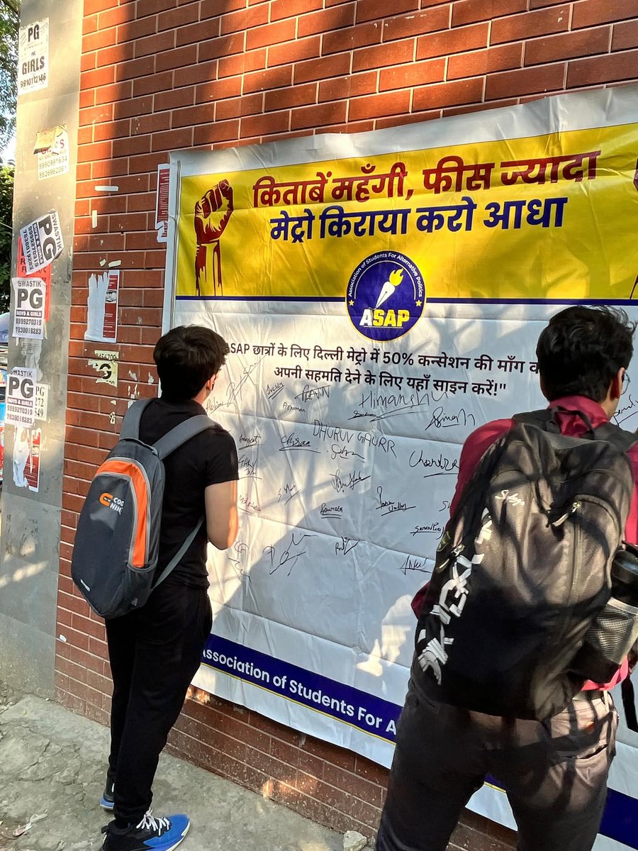 aapramankumar's tweet photo. ASAP Signature Campaign 💯
We demand 50% Concession for all Students in Delhi!
#Metro #StudentConcession #ASAP https://t.co/xTQyV5LfDb