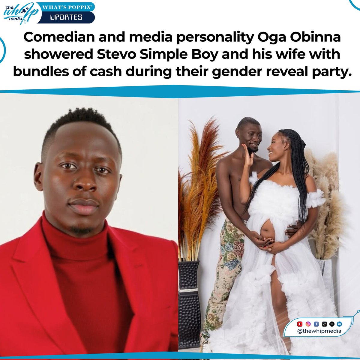 thewhipmedia's tweet image. Comedian and media personality Oga Obinna went all out during Stevo Simple Boy’s gender reveal party, showering the couple with bundles of cash as they celebrated the exciting news of their upcoming bundle of joy. 

#thewhipmedia #whatspoppinupdates 
#StevoSimpleBoy #OgaObinna