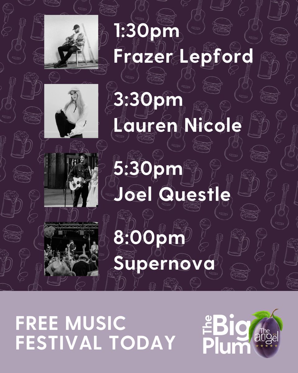 FREE ENTRY - Booking not required

Find your seat and enjoy live music all day. Sit back and relax or sing and dance along!

See you at The Angel later!

#pershore #bigplumweekend #bigplumfestival #pershoreplumfestival #visitpershore #worcestershire