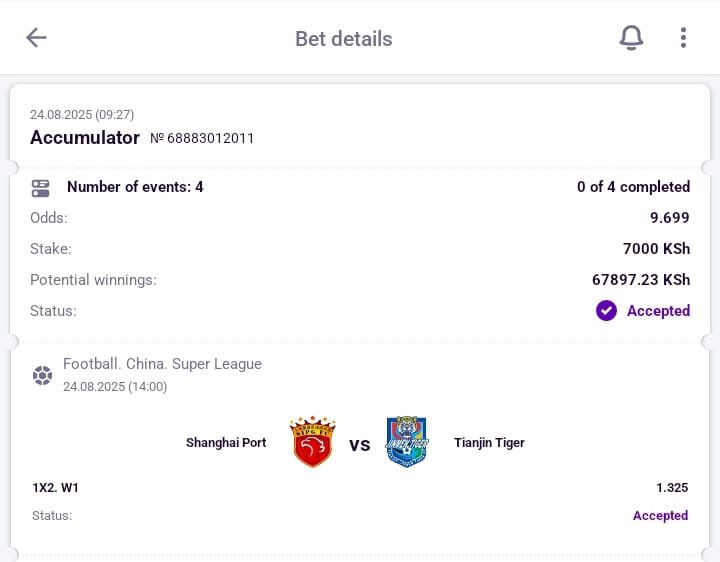 ⚽ EARLY KICK-OFF LOADED! ⚽
💥 Betcode: H6RFU
💰 Stake: 7,000 KSh
📈 Odds: 9.699
🏆 Potential Win: 67,897 KSh 💸
⏰ First Game: Shanghai Port vs Tianjin Tiger (14:00)

🚀 Don’t miss out — lock in your wins early!

📲 Register &amp; DEPOSIT on HelaBet using PROMOCODE:owish and get