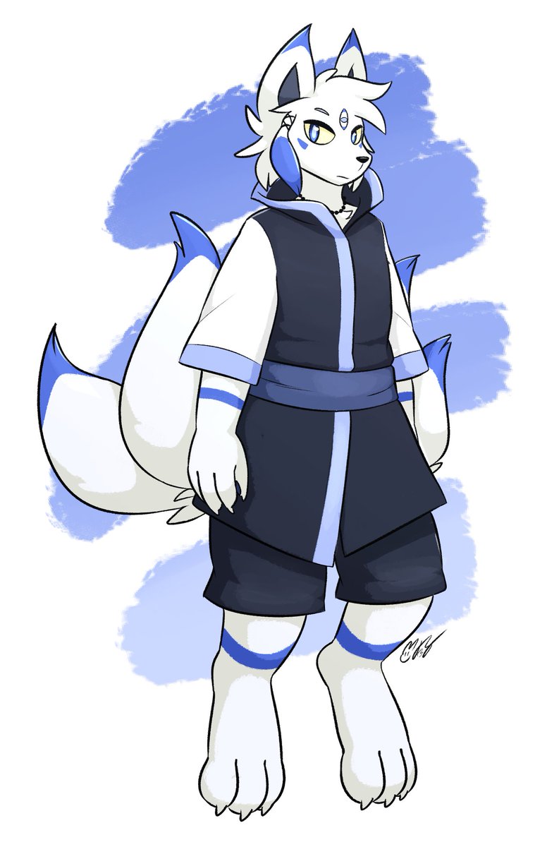 meet Shu! a kitsune psychic who's *very* in tune with his mind's eye, but not so much with people... 🦊👁️

he's my PC for another table! :3