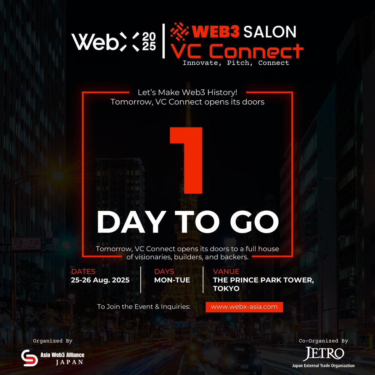 Web3 Salon | Supported by JETRO (@web3salon) on Twitter photo Tomorrow, VC Connect opens its doors to a full house of visionaries, builders, and backers.
Are you ready to:
✔️ Learn from world-class speakers
✔️ Meet Japan’s top Web3 founders
✔️ Secure game-changing partnerships?
📍 Yamaboushi Room at <a href="/WebX_Asia/">WebX 2025 (Aug 25-26)</a> Web3 Salon VC Connect
🗓 Tomorrow, VC Connect opens its doors to a full house of visionaries, builders, and backers.
Are you ready to:
✔️ Learn from world-class speakers
✔️ Meet Japan’s top Web3 founders
✔️ Secure game-changing partnerships?
📍 Yamaboushi Room at <a href="/WebX_Asia/">WebX 2025 (Aug 25-26)</a> Web3 Salon VC Connect
🗓